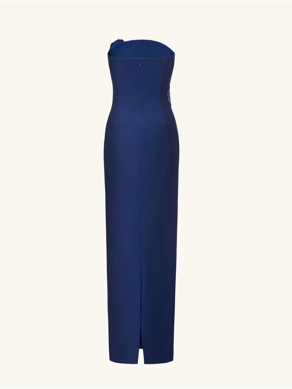 Strapless Navy Floral Embroidered Evening Gown - Picture 3 of 4
